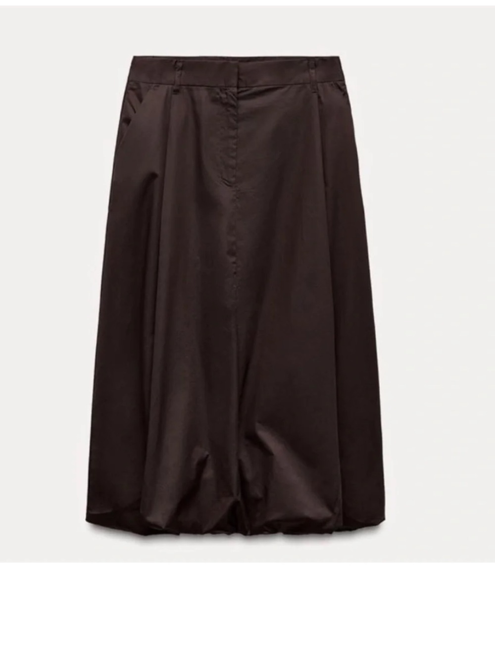 Zara Mid Rise Midi Brown Poplin balloon skirt XS NWT - Picture 3 of 9
